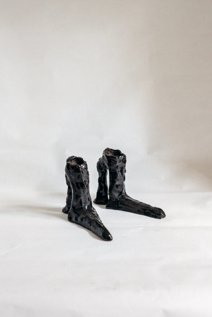 Hot Legs ceramic candlesticks in black by Laura Welker, at Wilder Antwerp