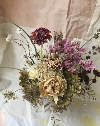 winter wedding bouquet with dried organic flowers