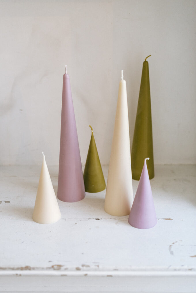 Rapeseed wax cone candle, various sizes, at Wilder Antwerp
