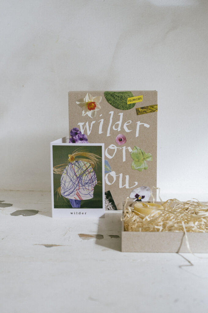 The Wilder gift box 'flower deliveries' contains a flower delivery voucher, a sticker sheet and a seasonal treat.