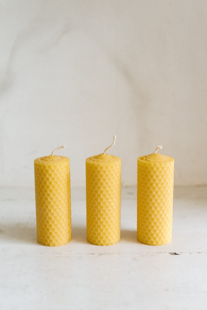 Natural beeswax rolled candles at Wilder Antwerp