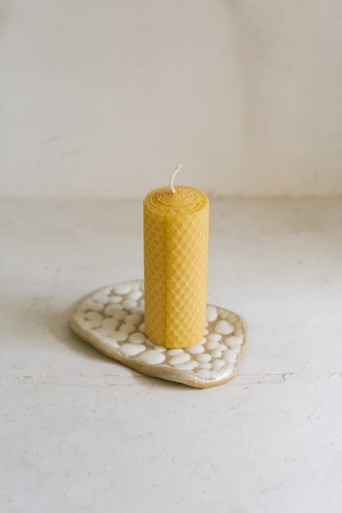 Natural beeswax rolled candles at Wilder Antwerp