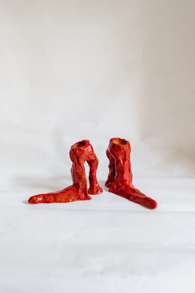 Hot Legs ceramic candlesticks in red by Laura Welker, at Wilder Antwerp