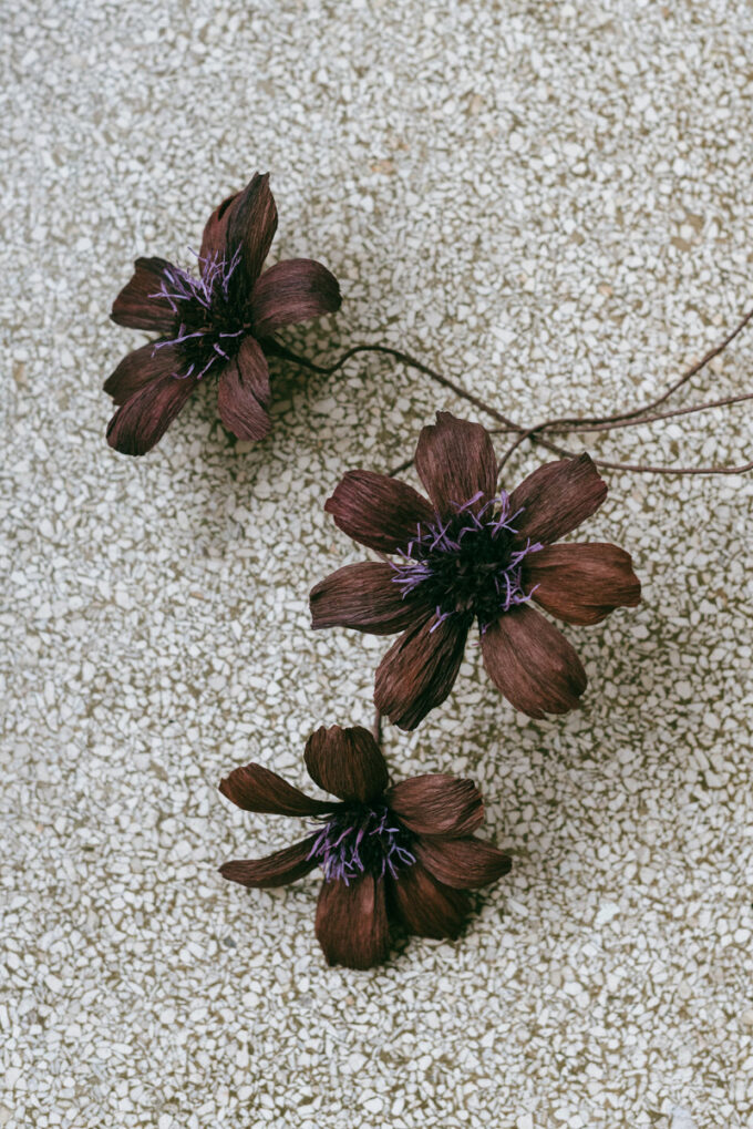 Chocolate brown paper flowers handmade by Wilder Antwerp